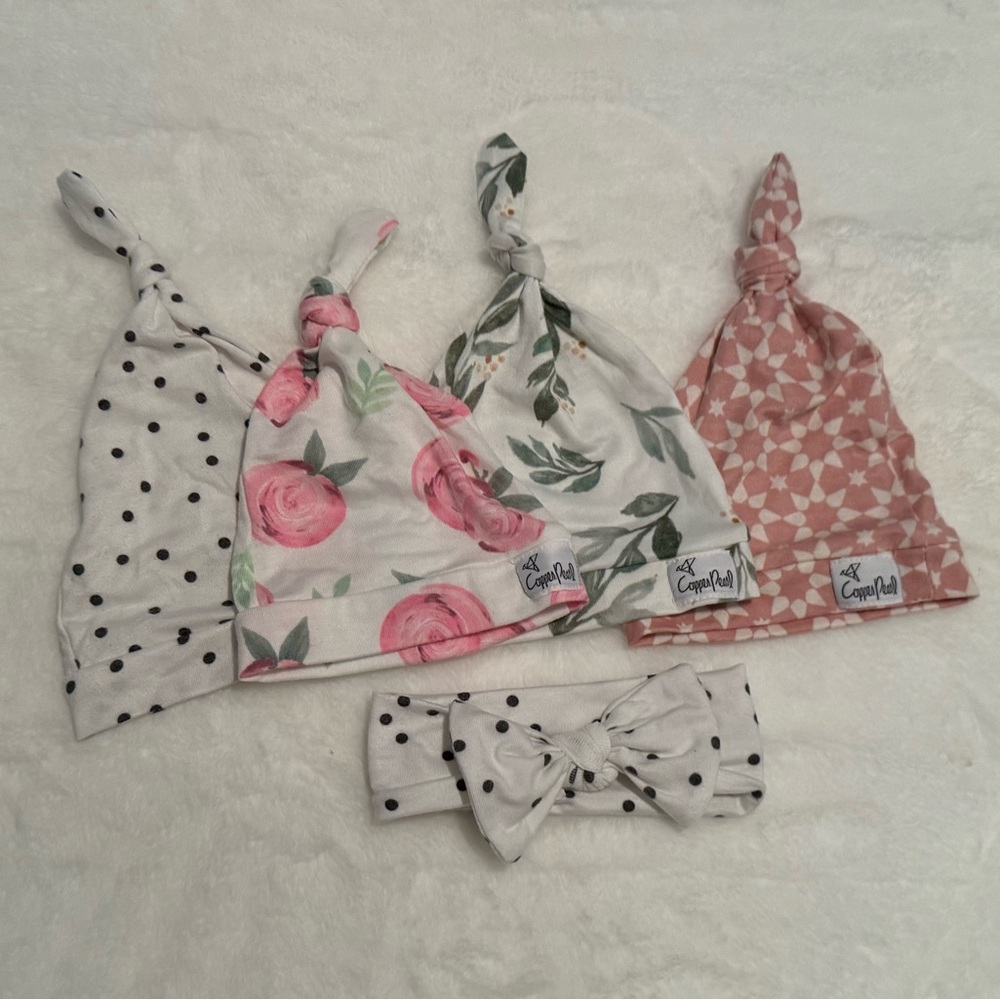 Copper Pearl Newborn Hats and Bow Lot